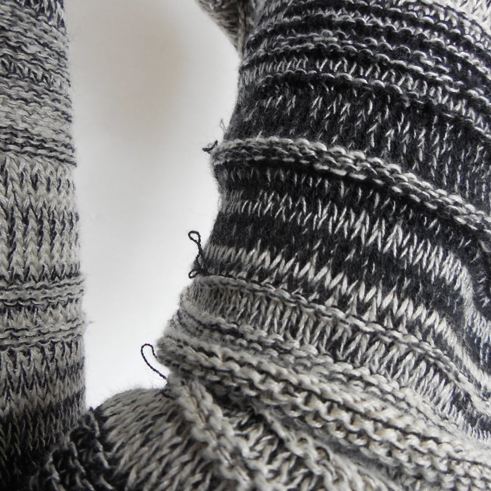 EILEEN FISHER Sweater L Black/Tan Casual Relaxed Cropped Linen Wool Long Sleeves - Picture 10 of 12